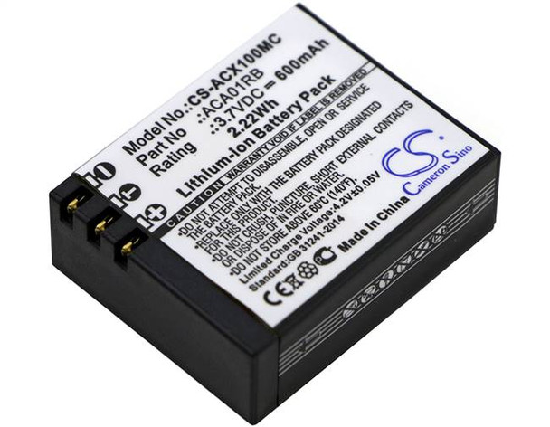 Battery for ACTIVEON CX Gold Cx HD CXHD ACA01RB Camera CS-ACX100MC 3.7v 600mAh