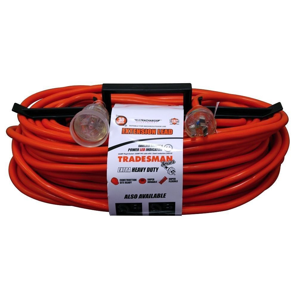 UR24030T 30M HEAVY DUTY EXTENSION LEAD POWER LEAD ORANGE & CLEAR PLUG ULTRACHARGE UR240/30T main image 0