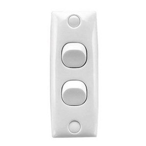 Clipsal Standard 2 Gang 1 Pole Architrave Flush Switch, White Electric, 10A, 250Vac