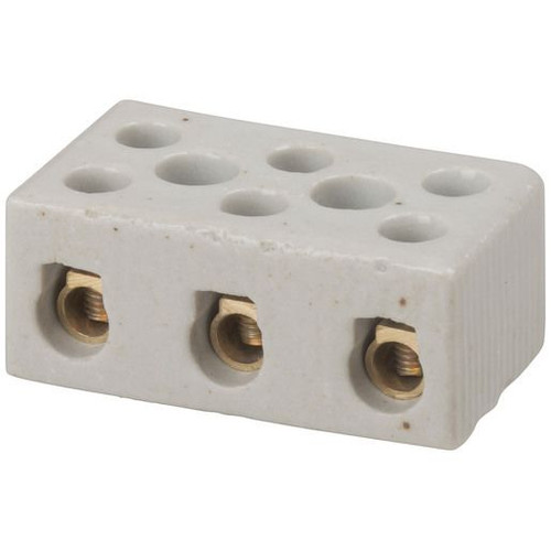 3 Wire Porcelain Terminal Block - 30 Amp