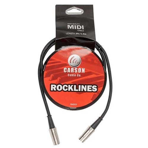 Carson Rocklines Midi Cable W/ Chrome Connections (3Ft)