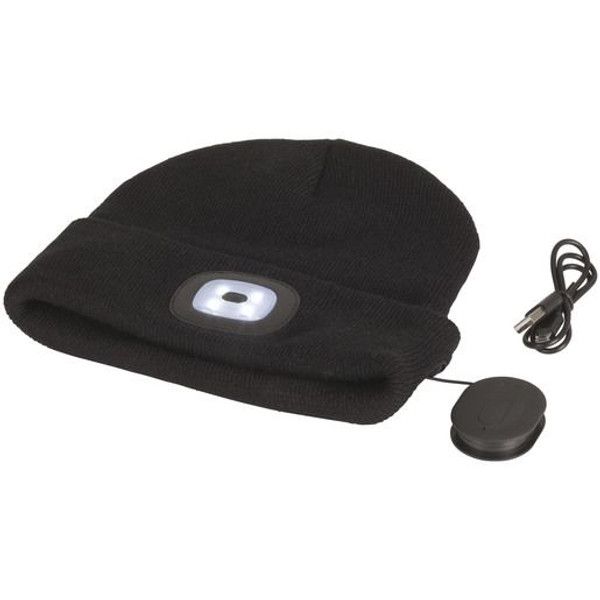 Black Beanie With Bluetooth Speakers And Led Torch