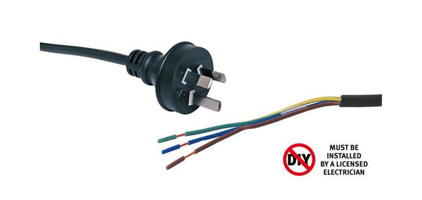 2M 7.5A 3 Pin Black Bare Ends Mains Power Cable