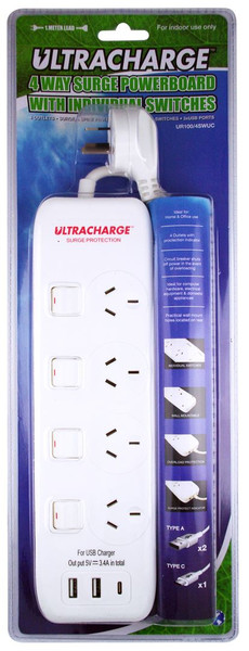 Ultracharge Power Board 4 Switch Surge With 3Xusb 3.4A Total