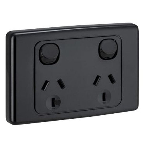 2000 Series Twin Switch Socket Outlet 250V, 10A Black - Clipsal