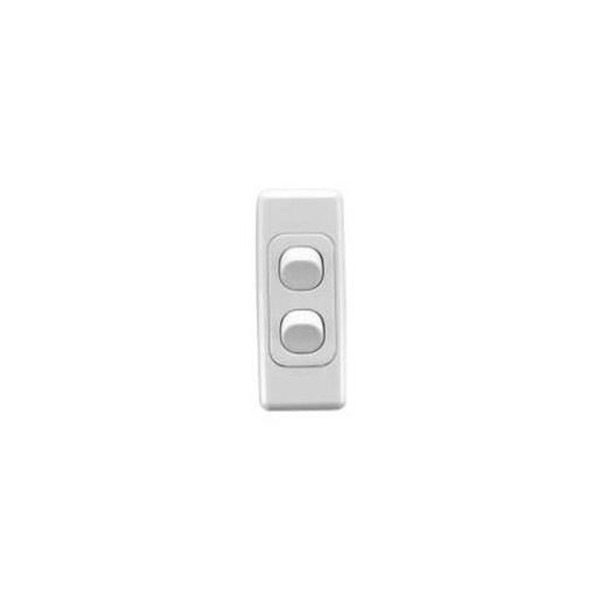 Clipsal 2000 Series Two Gang Flush Light Switch 10Amp Vertical Architrave White 2032Awe