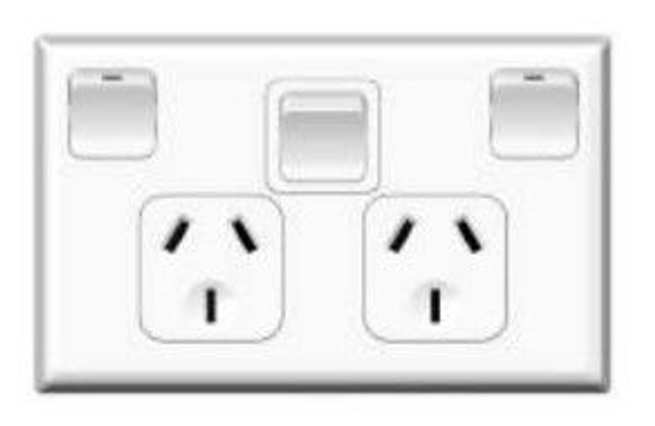 Twin Switch Socket Outlet 250V 10A Horizontal 2 Pole Removable Extra Switch White (695DPX) - Clipsal