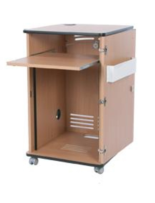 14u Wheeled Classic Roving Rack Cabinet with Rack Strips and Sliding Shelf