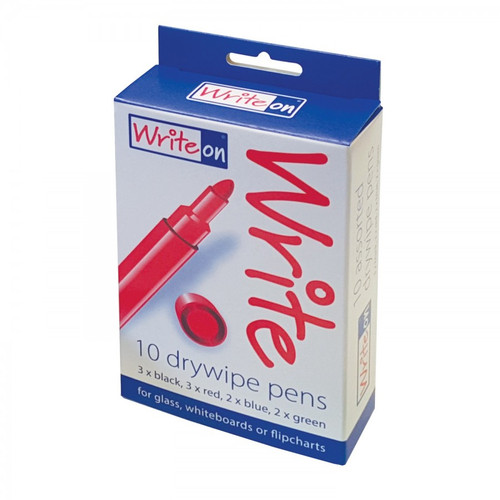 Write-on Drywipe Pens -  Box of 10 Assorted Colours