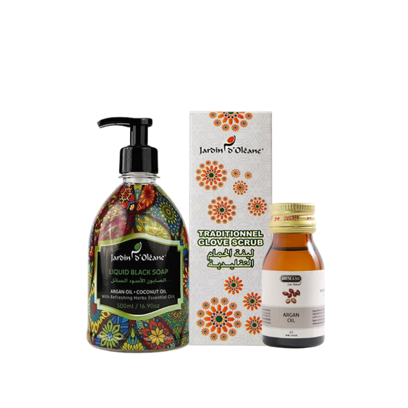 Oriental glow, Vaj Argani 30 ml, Sapun i zi maroken likuid, Dorezë eksfoluese Kessa