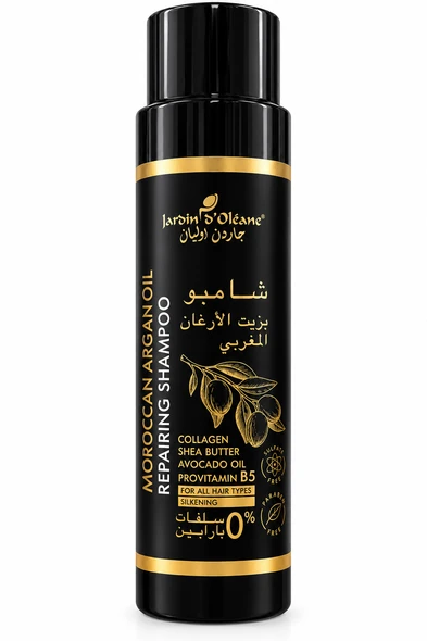 repairing shampoo argan oil, shampo me vaj argani, shampo riparuese, shampo për flokë të dëmtuar, shampo për flokë të thatë, shampo për flokë të dobësuar, shampo me vaj avokado, shampo me kolagjen, shampo me proteina, argan oil shampoo, repairing shampoo, shampoo for damaged hair, shampoo for dry hair, nourishing shampoo, moisturizing shampoo, Moroccan argan shampoo, Jardin d'Oleane shampoo, Jardin d'Oleane Argan Oil Shampoo, kujdes për flokë të dëmtuar, shampo marokene