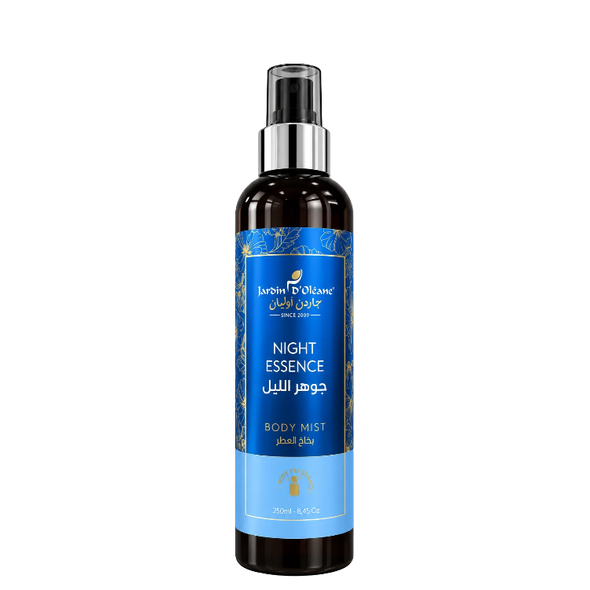 Night Essence Body Mist, body mist Jardin D'Oléane, Jardin D'Oléane Night Essence, body mist për trupin, mist aromatik, parfum për trupin, body mist me provitaminë B5, body mist me aromë druri, aromë woody, mist hidratues për trupin, body mist maroken, produkte Jardin D'Oléane