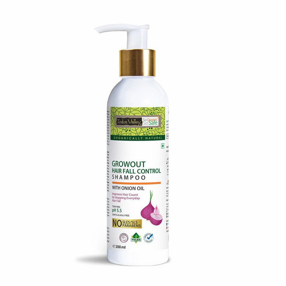 Indus Valley Growout Shampoo, Growout Hair Fall Control Shampoo, shampo kundër rënies së flokëve, shampo për rënien e flokëve, shampo për flokë të dobët, shampo për forcimin e flokëve, shampo për rritjen e flokëve, shampo me qepë, shampo me hibiscus, shampo me bhringraj, shampo bimore për flokët, Indus Valley Albania, Indus Valley shampoo, kujdes kundër rënies së flokëve