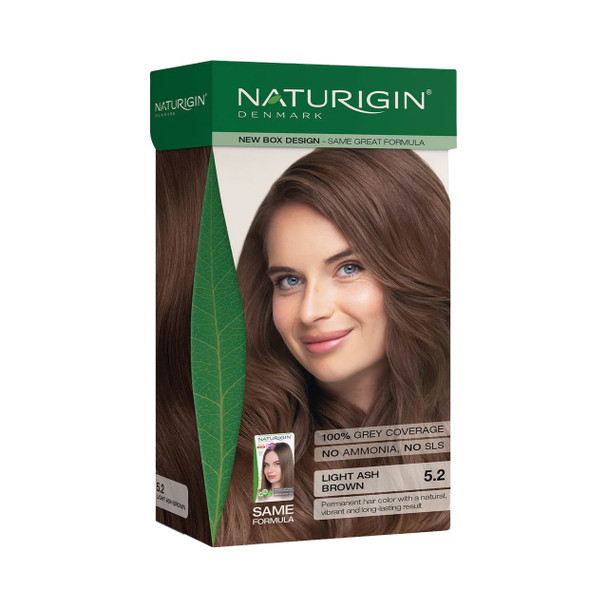 Naturigin Light Ash Brown 5.2 Hair Colour, boje organike, boje naturigin, boje kafe ne te hirte per floket, boje per gra shtatzena, teamra, teamra herbals, produkte organike, bojra flokesh, bojra flokesh organike, boje pa paraben, boje pa kimikate, bojra flokesh pa kimikate, pa amoniak, pa SLS,  Vegan, mbulon thinjat,