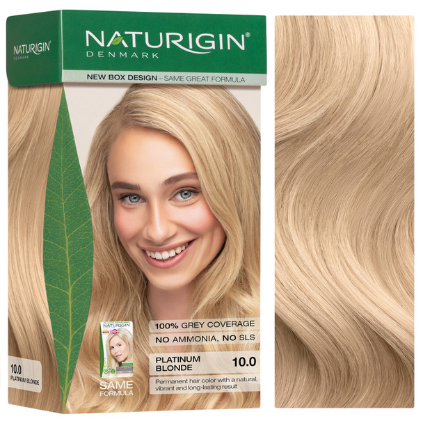 Naturigin Platinum Blonde 10.0, boje organike, boje naturigin, boje bionde ne platin, boje per gra shtatzena, teamra, teamra herbals, produkte organike, bojra flokesh, bojra flokesh organike, boje pa paraben, boje pa kimikate, bojra flokesh pa kimikate, pa amoniak, pa SLS,  Vegan, mbulon thinjat,
