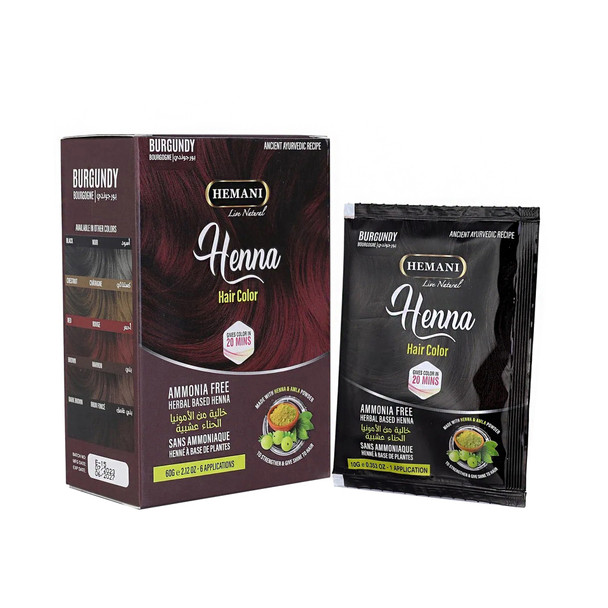 henna, burgundy henna, organic hair color, hemani, teamra