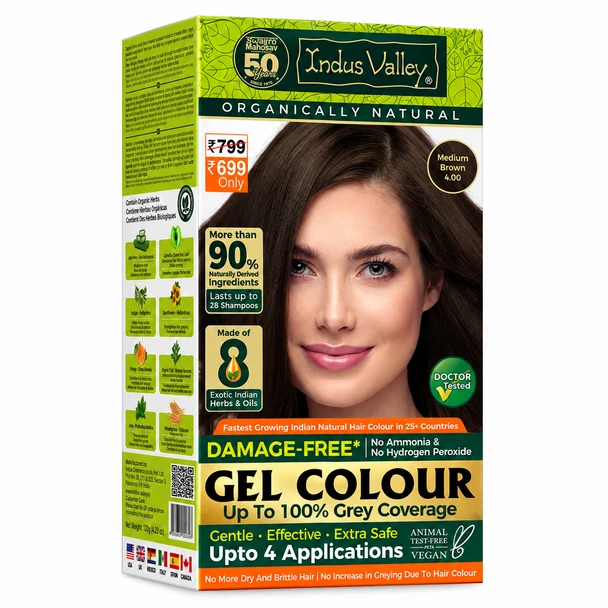 Gel Colour, Boje flokesh, Mbulon thinjat, Pa amoniak, Kena, Natyrale,Organike,4.0, Medim brown,Kafe