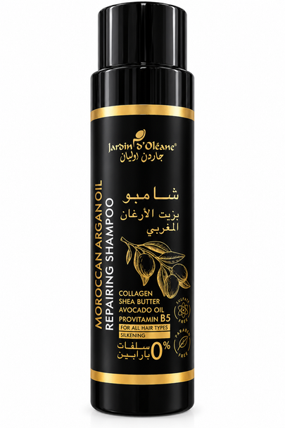 repairing shampoo argan oil, shampo me vaj argani, shampo riparuese, shampo për flokë të dëmtuar, shampo për flokë të thatë, shampo për flokë të dobësuar, shampo me vaj avokado, shampo me kolagjen, shampo me proteina, argan oil shampoo, repairing shampoo, shampoo for damaged hair, shampoo for dry hair, nourishing shampoo, moisturizing shampoo, Moroccan argan shampoo, Jardin d'Oleane shampoo, Jardin d'Oleane Argan Oil Shampoo, kujdes për flokë të dëmtuar, shampo marokene