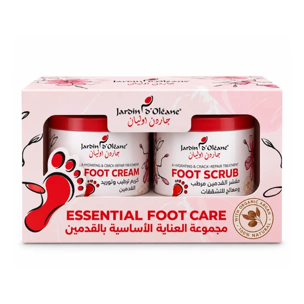 foot care set, foot scrub and cream set, foot scrub, foot cream, set për këmbët, set kujdesi për këmbët, scrub dhe krem për këmbët, scrub për këmbët, krem për këmbët, set për këmbë të thata, krem për thembra të thata, scrub për thembra, kujdes për thembrat, hidratim për këmbët, eksfolim për këmbët, foot care routine, foot exfoliating scrub, moisturizing foot cream, foot cream for dry feet, foot scrub for dry feet, cracked heel care, dry feet care, pedicure at home, home pedicure set, argan oil foot cream, argan oil foot scrub, sweet almond oil foot scrub, Jardin d'Oleane Foot Care, Jardin d'Oleane foot set, Moroccan foot care