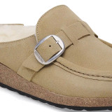 Birkenstock Women's Buckley Shearling Taupe Suede Leather Clog