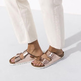 Birkenstock Women's Arizona Soft Footbed Metallic Copper Leather Sandal