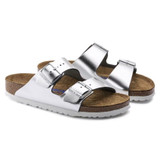Birkenstock Women's Arizona Soft Footbed Metallic Silver Leather Sandal