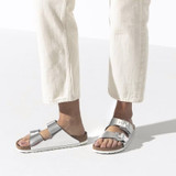 Birkenstock Women's Arizona Soft Footbed Metallic Silver Leather Sandal