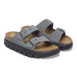 Birkenstock Women's Arizona Platform Basalt Gray/ Black Suede Leather Sandal