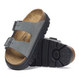 Birkenstock Women's Arizona Platform Basalt Gray/ Black Suede Leather Sandal