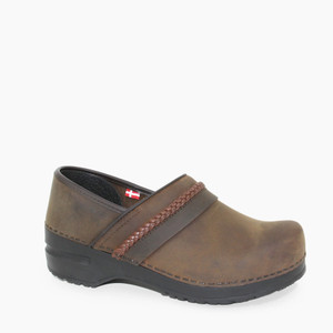Sanita Women's Braided pro Lorette Oiled Leather Clog - Antique Brown