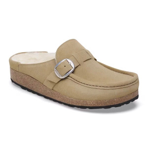 Birkenstock Women's Buckley Shearling Taupe Suede Leather Clog