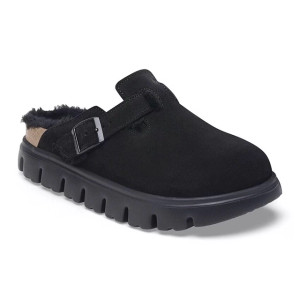 Birkenstock Boston Clog – Chunky Shearling Black Suede Leather – Women’s