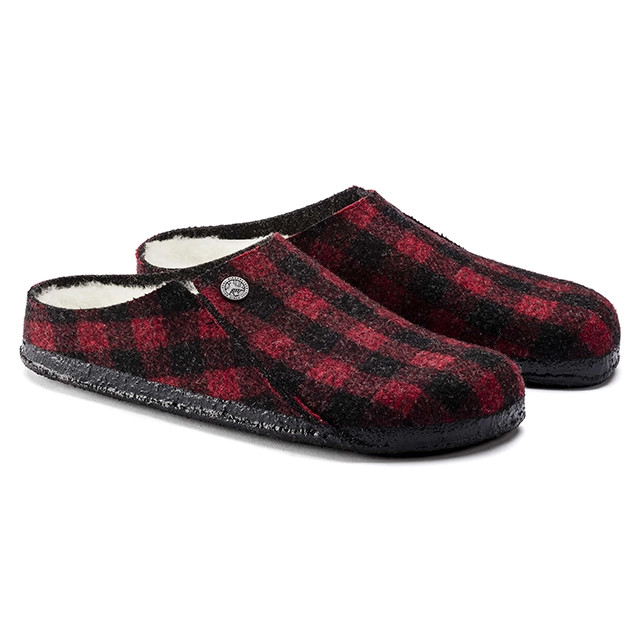 Birkenstock Zermatt Clog – Shearling Wool-Felt Plaid Red – Unisex