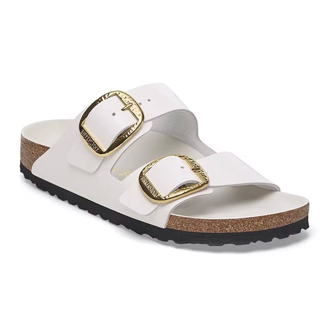 Birkenstock Arizona Sandal – Hammered Big Buckle High-Shine Antique White – Women’s