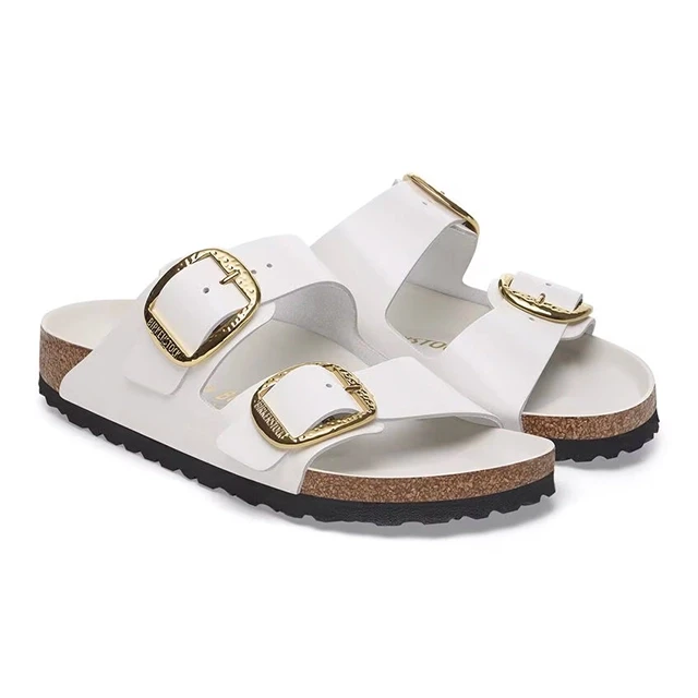 Birkenstock Arizona Sandal – Hammered Big Buckle High-Shine Antique White – Women’s