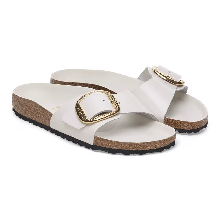 Birkenstock Madrid Hammered Big Buckle Sandal – High-Shine Antique White – Women’s