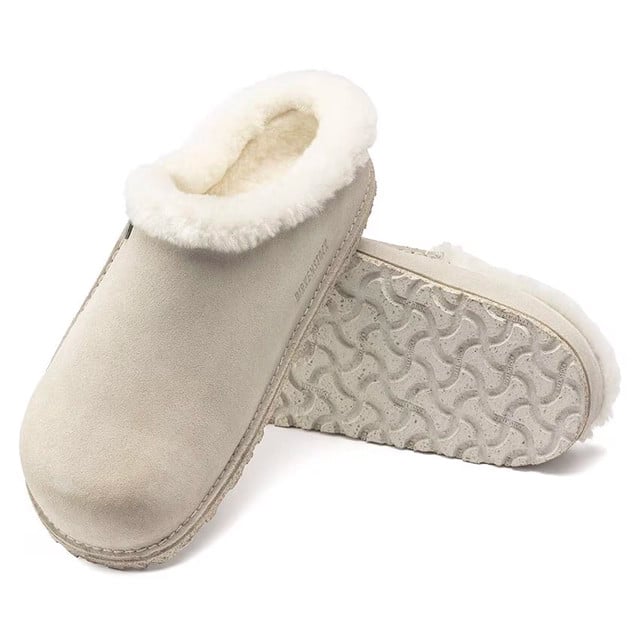 Birkenstock Zermatt Clog – Shearling Antique White Suede Leather – Women’s