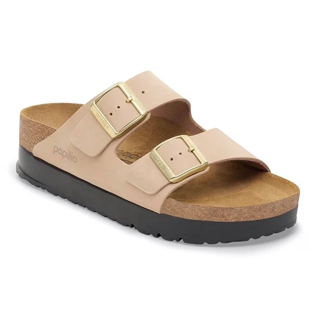 Birkenstock Arizona Sandal – Platform Sandcastle Nubuck Leather – Women’s