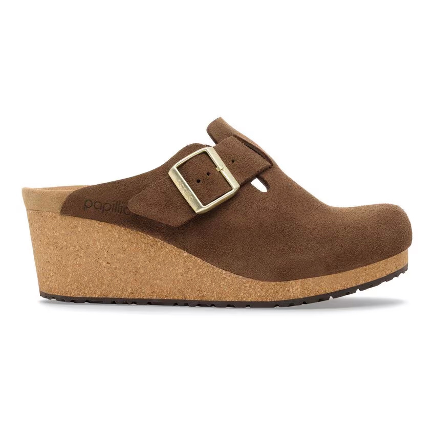 Birkenstock Fanny Dark Tea Suede Leather Clog | Women's - Simply