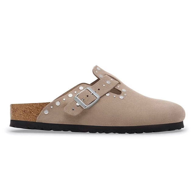 Birkenstock Boston Clog – Rivet Taupe Suede Leather – Women’s
