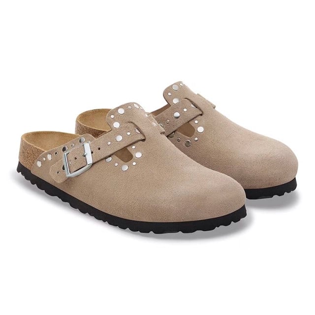 Birkenstock Boston Clog – Rivet Taupe Suede Leather – Women’s