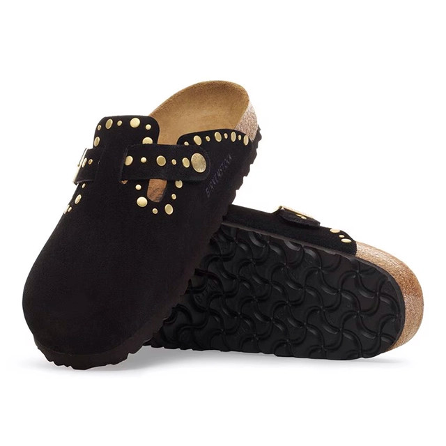 Birkenstock Boston Clog – Rivet Black Suede Leather – Women’s