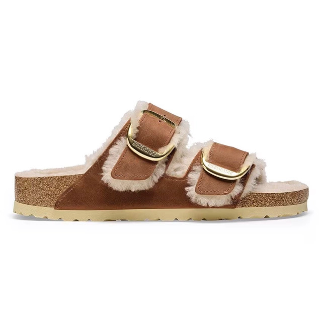 Birkenstock Arizona Sandal – Big Buckle Shearling Cognac Oiled Leather – Women’s