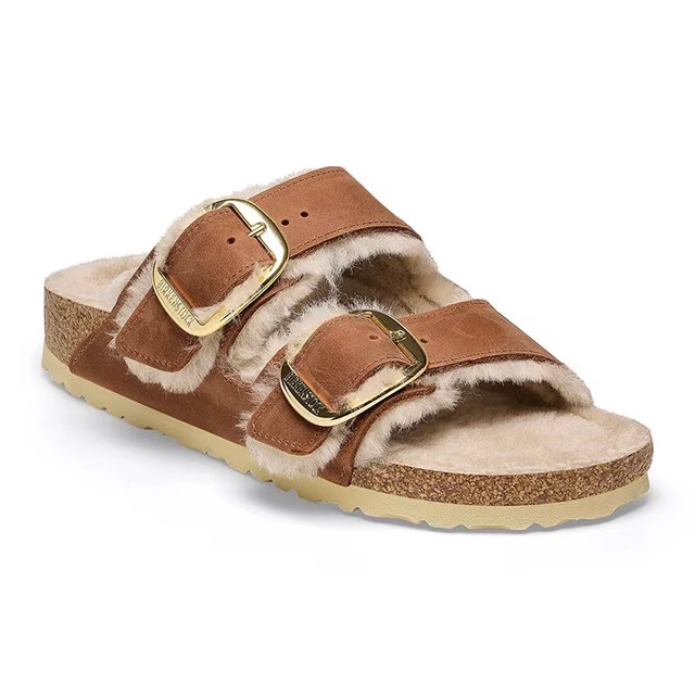 Birkenstock Arizona Sandal – Big Buckle Shearling Cognac Oiled Leather – Women’s