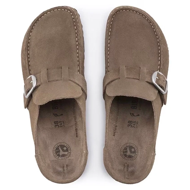 Birkenstock Buckley Clog – Gray Taupe Suede Leather – Women’s