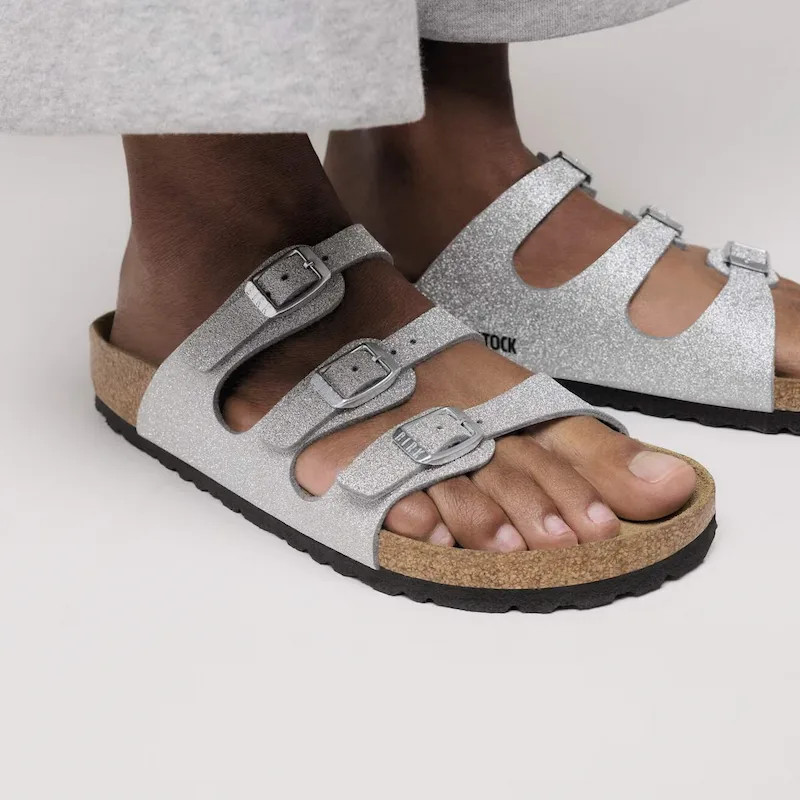 Birkenstock Florida Sandal – Synthetic Shiny Glitter Silver – Women’s