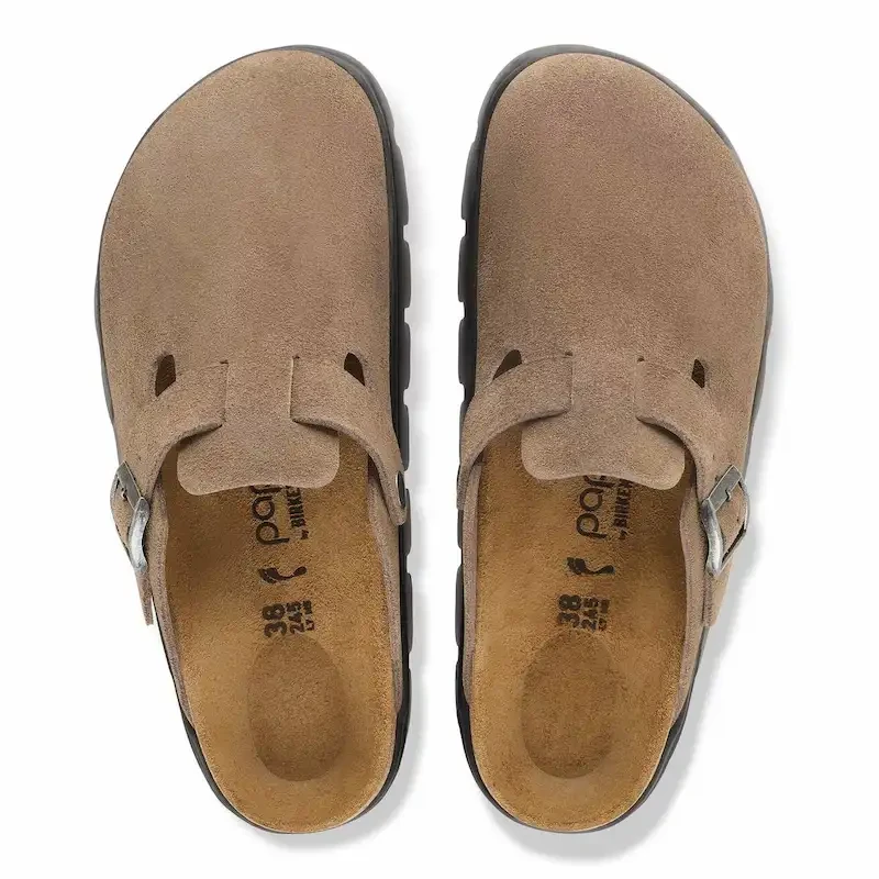 Birkenstock Boston Chunky Clog – Gray Taupe Suede Leather – Women's
