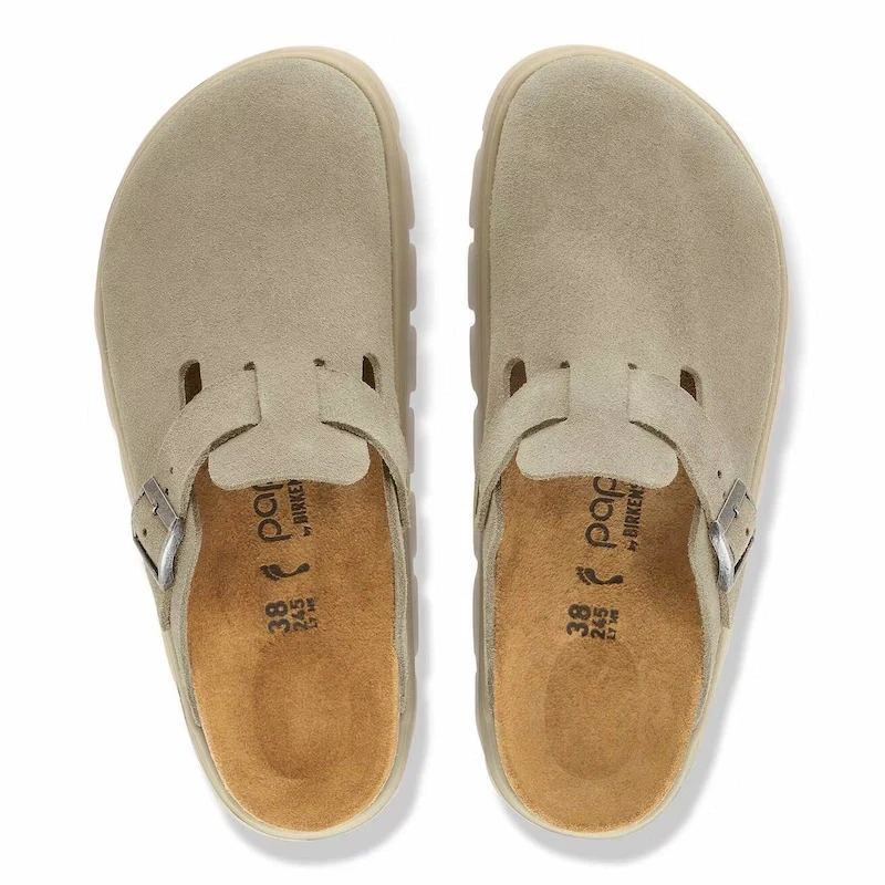 Birkenstock Boston Chunky Clog – Taupe Suede Leather – Women's