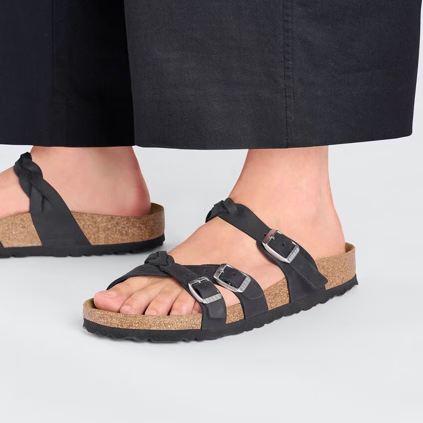 Birkenstock Franca Braided Black Oiled Leather Sandal | Women's