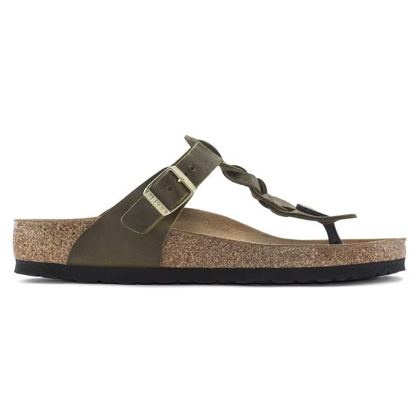Birkenstock Gizeh Braided Sandal – Olive Green Oiled Leather – Women’s